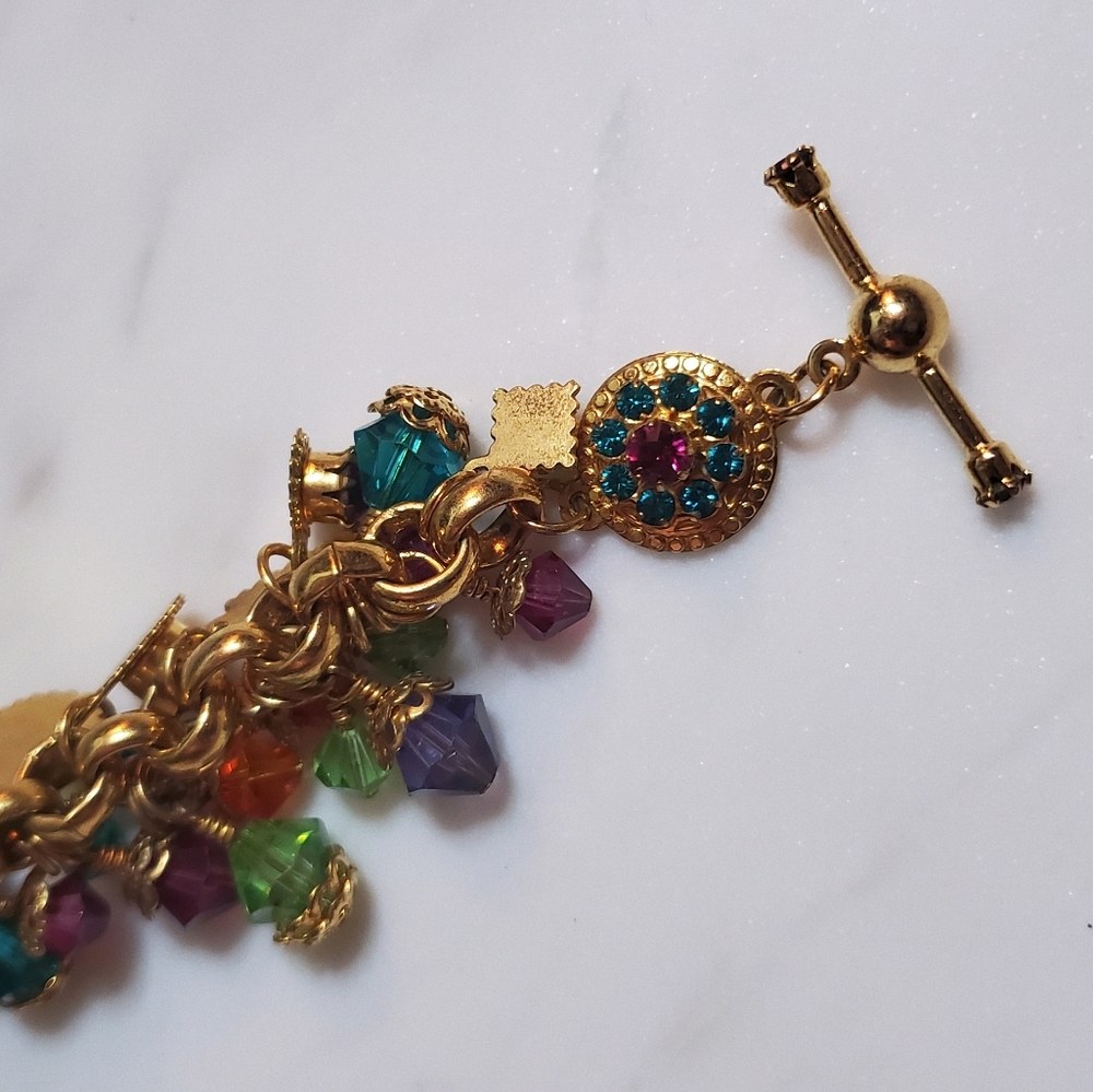 Vintage Zander Elliott Lunch At The Ritz rainbow gem charm bracelet - Picture 5 of 12